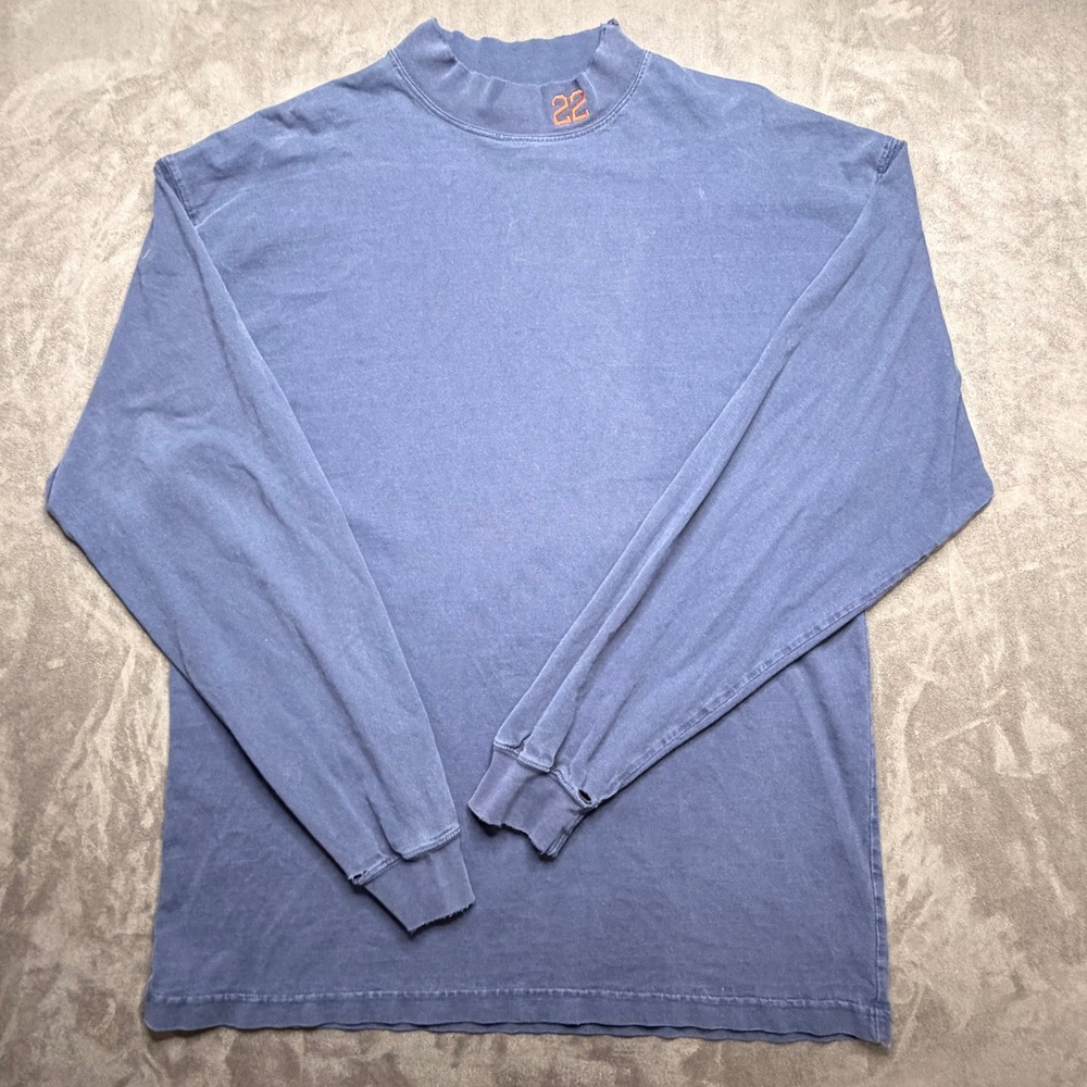 Vtg 90s Rawlings Long Sleeve T-Shirt Mens XL Blue Mock Neck Distressed Baseball